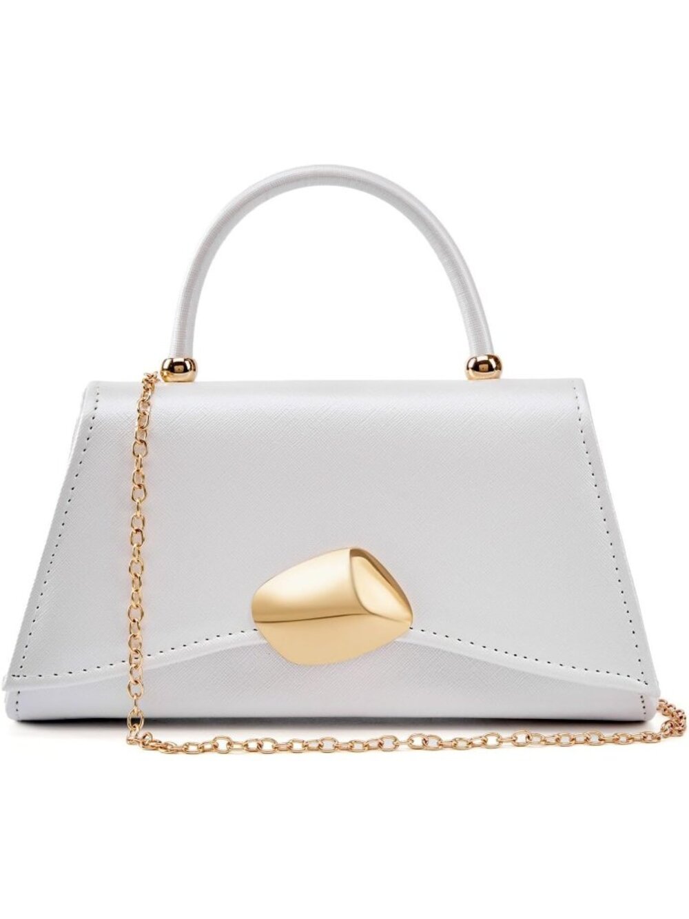 Womens White PU Leather Top Handle Clutch Clasp Evening Party Handbag